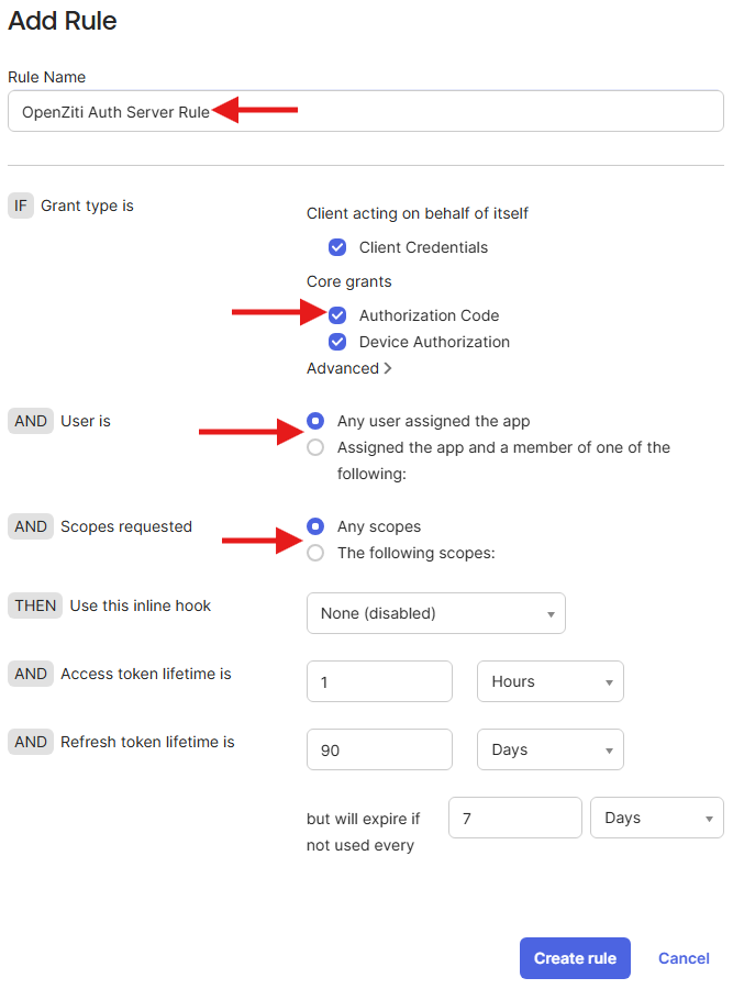 Add Authorization Server Policy Rule